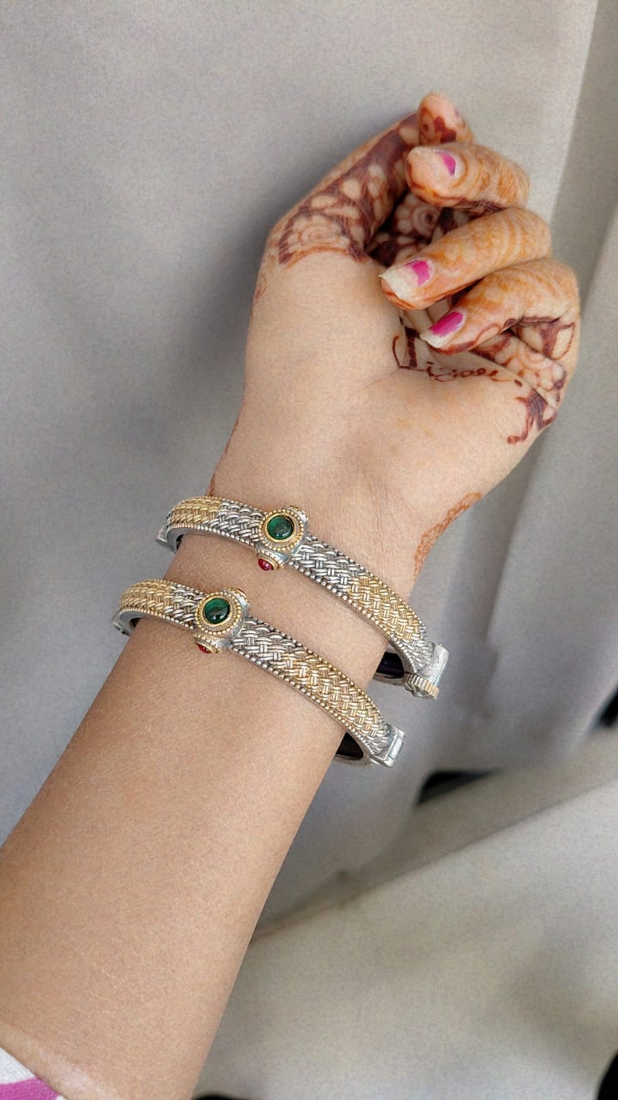 pair of beautiful Monalisa stone dual tone screw openable bangles