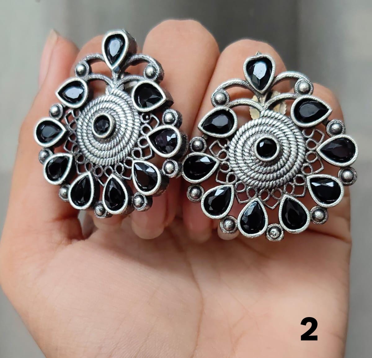 Original Stone Silver Look Stud Earrings