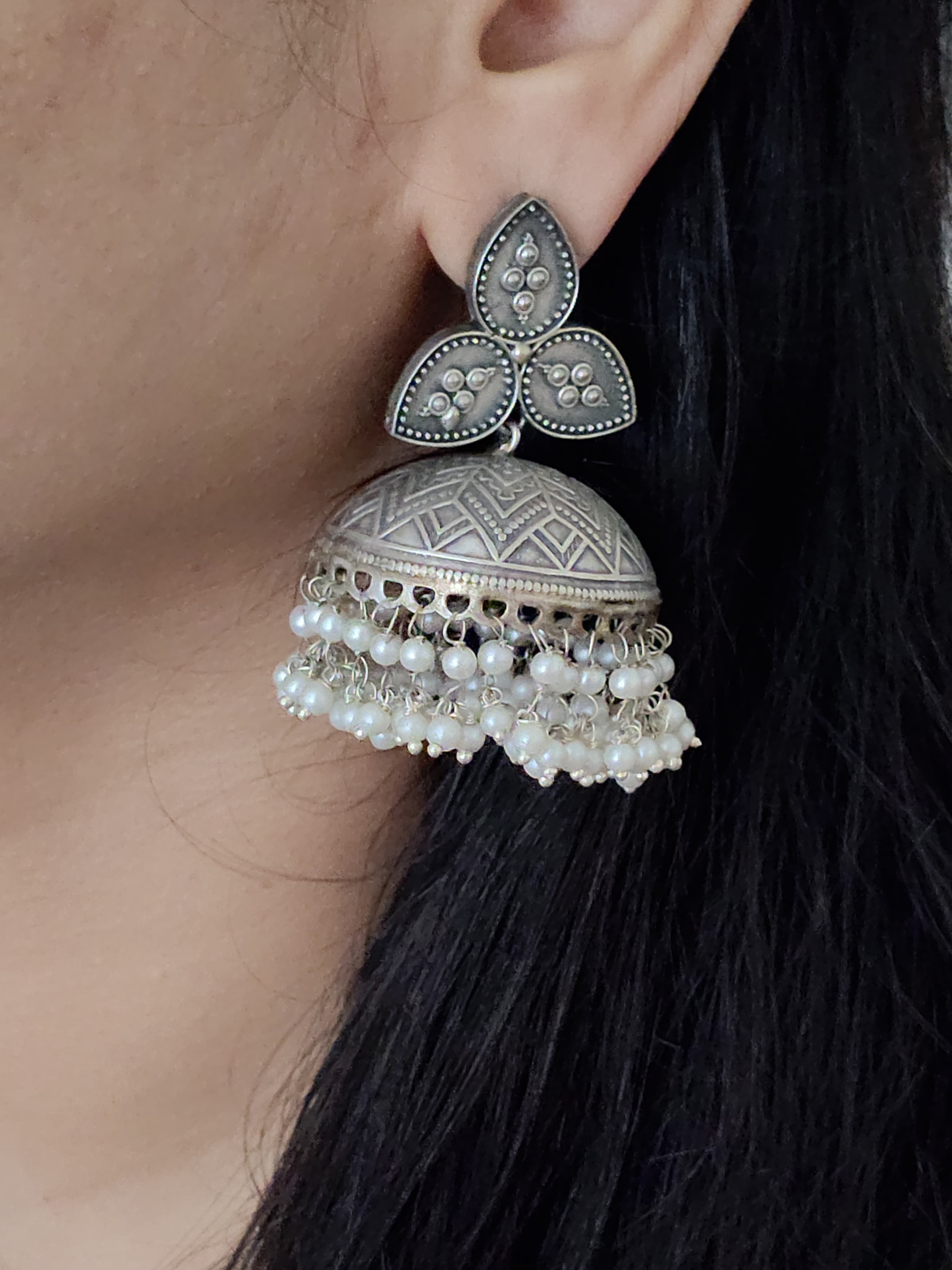 Silver lookalike jhumka