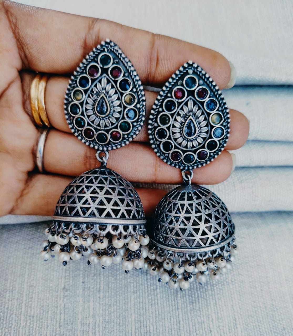 Silver lookalike jhumka 